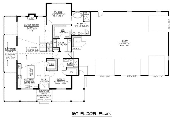 House Blueprint - Floor Plan - Main Floor for Barndominium House Plan #1064-394 - 3 bed, 3 bath