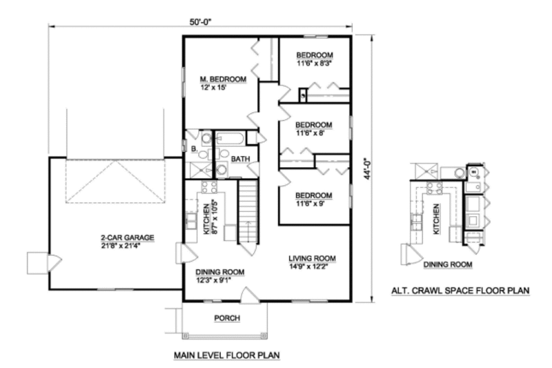 Ranch Style House Plan - 4 Beds 2 Baths 1232 Sq/Ft Plan #116-300 ...