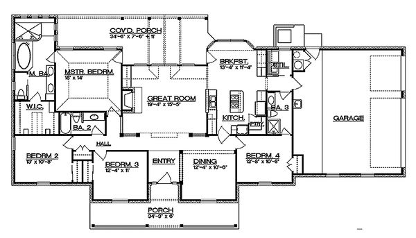 Architectural House Design - Ranch Floor Plan - Main Floor Plan #935-2