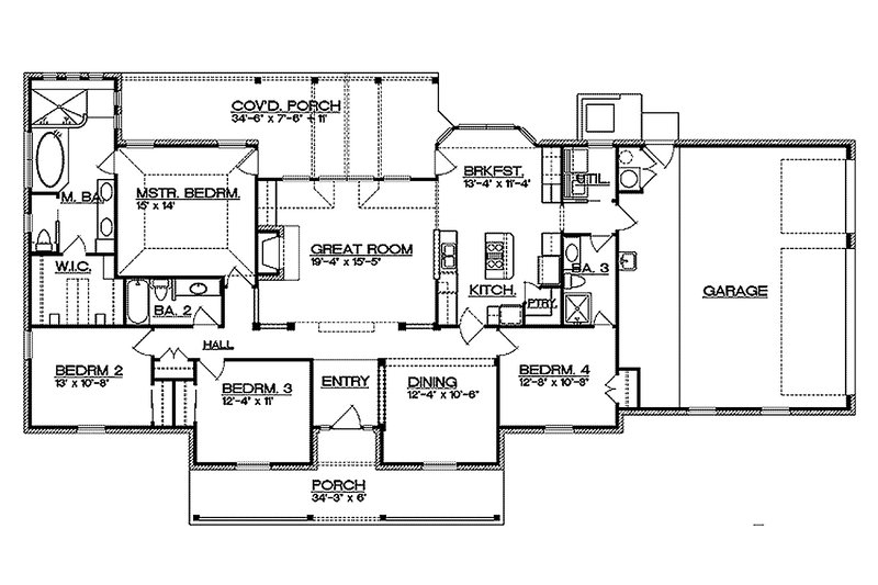 Dream House Plan - Floor Plan - Main Floor for Ranch House Plan #935-2 - 4 bed, 3 bath