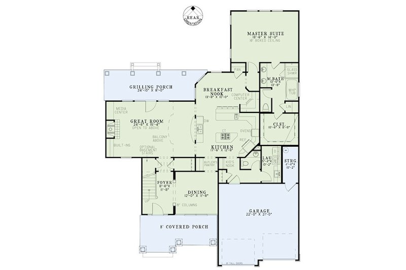 Architectural House Design - Floor Plan - Main Floor for Craftsman House Plan #17-2416 - 3 bed, 2.5 bath