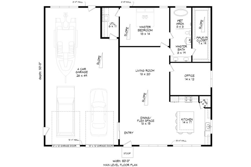 House Design - Floor Plan - Main Floor for Contemporary House Plan #932-1218 - 1 bed, 1 bath