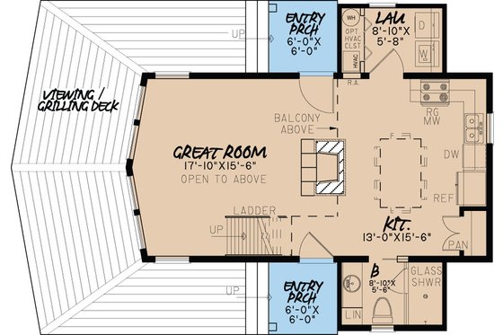 Floor Plan - Main Floor for Contemporary House Plan #17-3376 - 1 bed, 1 bath