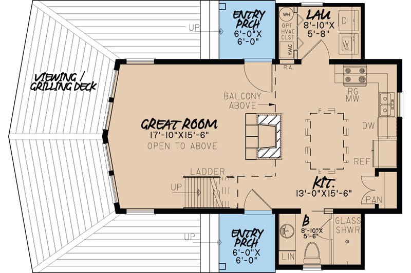 House Blueprint - Floor Plan - Main Floor for Contemporary House Plan #17-3376 - 1 bed, 1 bath