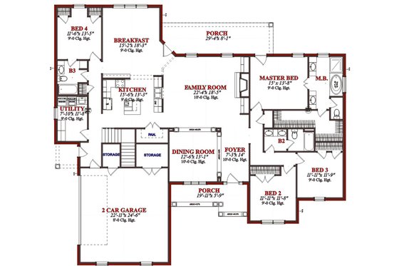 Floor Plan - Main Floor for Traditional House Plan #63-344 - 4 bed, 4 bath