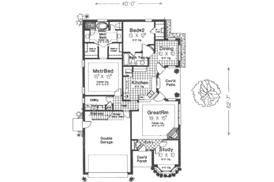 Floor Plan - Main Floor for Traditional House Plan #310-405 - 2 bed, 2 bath