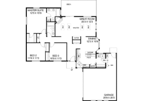 Floor Plan - Main Floor for Ranch House Plan #60-548 - 3 bed, 2 bath