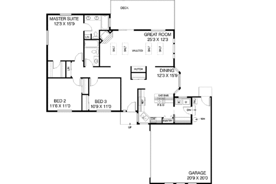 Floor Plan - Main Floor for Ranch House Plan #60-548 - 3 bed, 2 bath