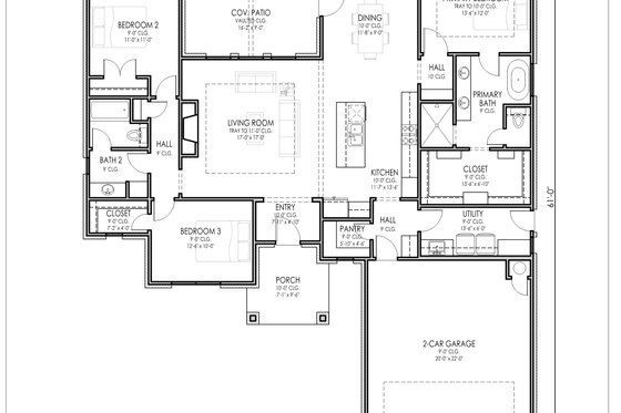 Floor Plan - Main Floor for Contemporary House Plan #1119-5 - 3 bed, 2 bath