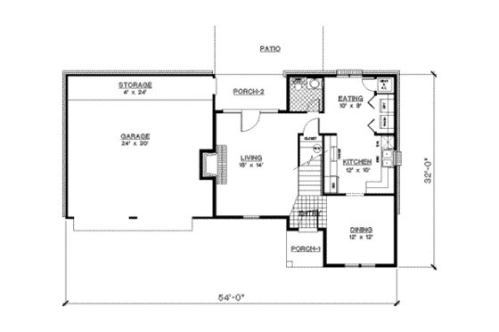 Floor Plan - Main Floor for Traditional House Plan #45-186 - 3 bed, 2.5 bath