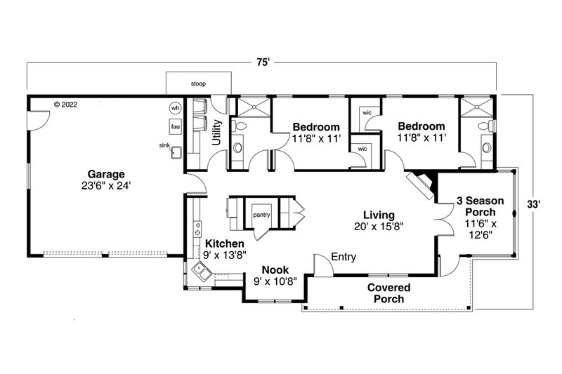 Dream House Plan - Floor Plan - Main Floor for Ranch House Plan #124-1289 - 2 bed, 2 bath