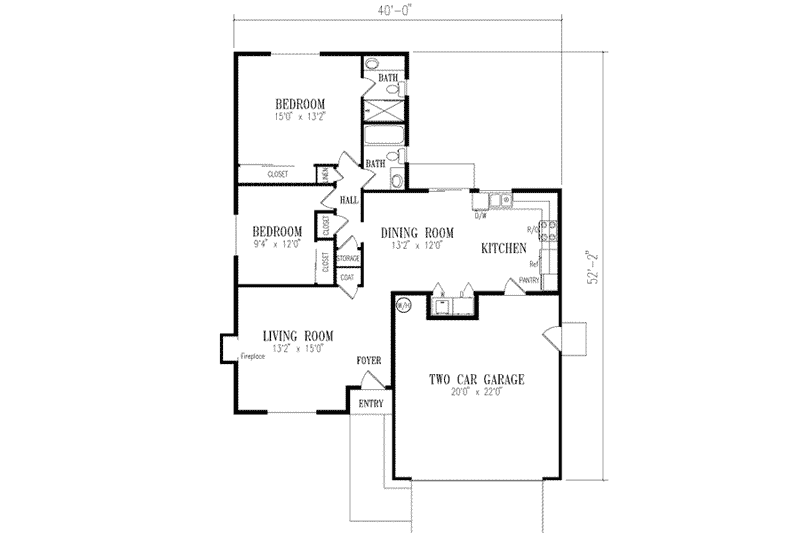 Dream House Plan - Floor Plan - Main Floor for Ranch House Plan #1-187 - 2 bed, 2 bath