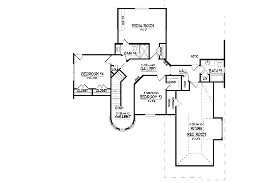Floor Plan - Upper Floor for European House Plan #424-229 - 4 bed, 4.5 bath
