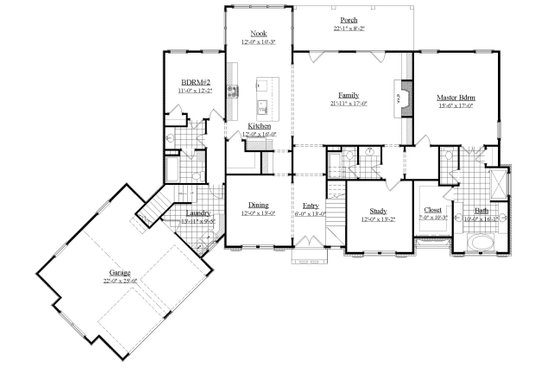 Floor Plan - Main Floor for Traditional House Plan #1071-20 - 3 bed, 4 bath