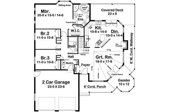 Floor Plan - Main Floor for Craftsman House Plan #126-224 - 3 bed, 2 bath