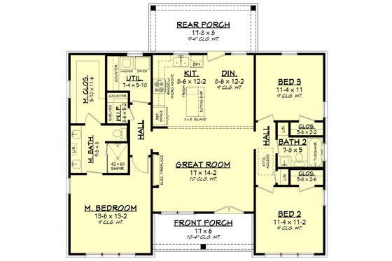Floor Plan - Main Floor for Farmhouse House Plan #430-446 - 3 bed, 2 bath