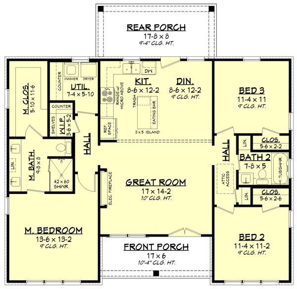 House Blueprint - Floor Plan - Main Floor for Farmhouse House Plan #430-446 - 3 bed, 2 bath