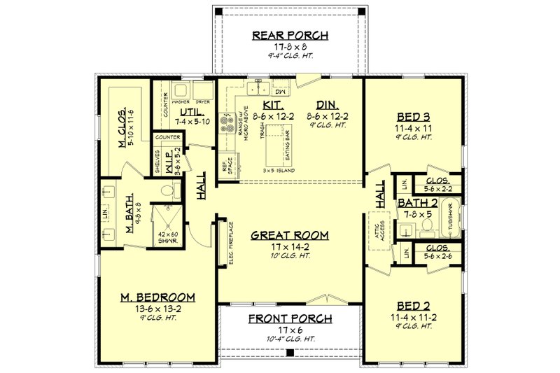 House Blueprint - Floor Plan - Main Floor for Farmhouse House Plan #430-446 - 3 bed, 2 bath