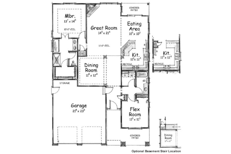 Traditional Style House Plan - 2 Beds 2 Baths 1550 Sq/Ft Plan #20-1615
