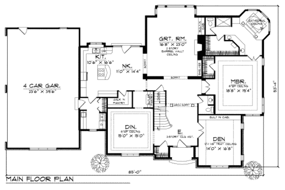 Floor Plan - Main Floor for European House Plan #70-533 - 4 bed, 3.5 bath
