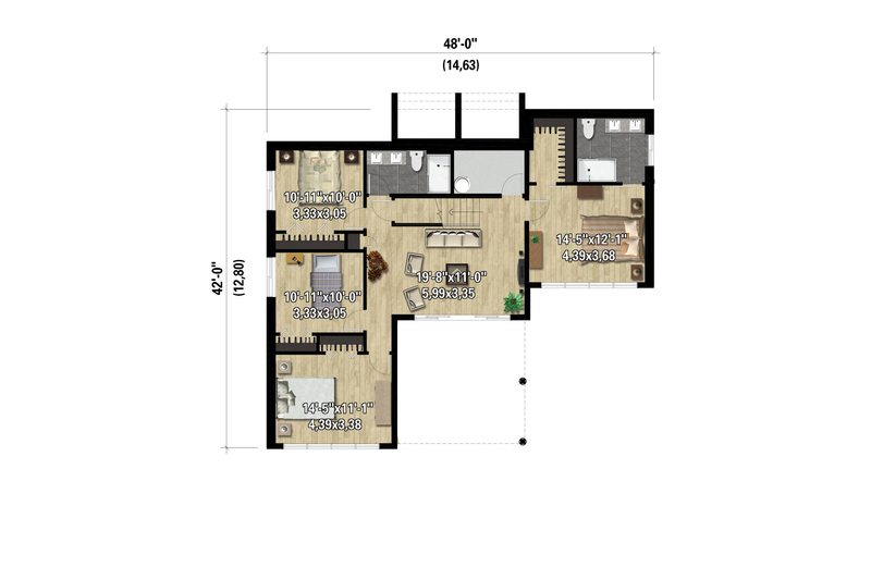 House Blueprint - Floor Plan - Lower Floor for Modern House Plan #25-4969 - 5 bed, 3 bath