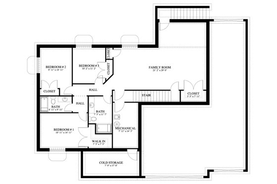 Floor Plan - Lower Floor for Traditional House Plan #1060-60 - 3 bed, 2 bath