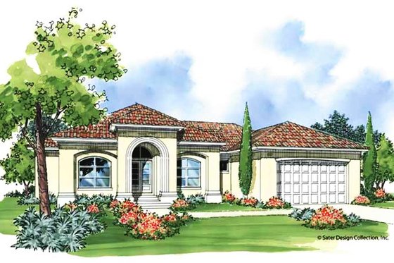 Exterior - Front Elevation 3 for Mediterranean House Plan #930-373 - 3 bed, 2 bath
