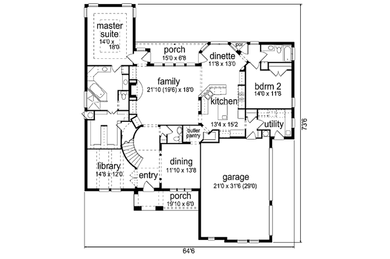 House Design - Floor Plan - Main Floor for European House Plan #84-465 - 4 bed, 3.5 bath
