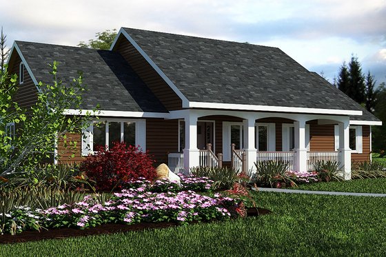 Country style home, ranch design, front elevation