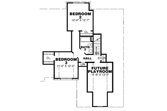 Floor Plan - Upper Floor for Traditional House Plan #34-114 - 3 bed, 2.5 bath
