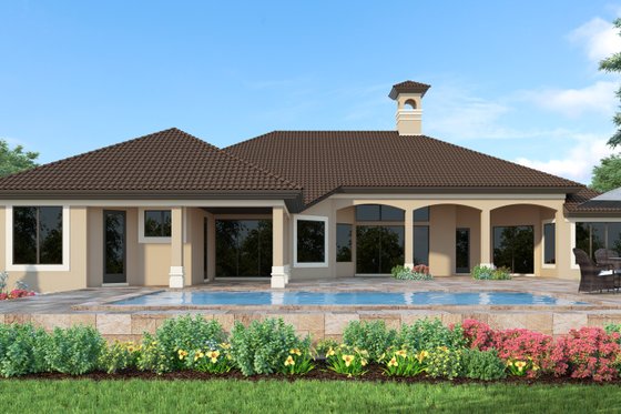 Exterior - Rear Elevation for Mediterranean House Plan #930-301 - 4 bed, 3.5 bath