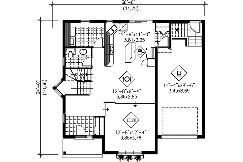 Dream House Plan - Floor Plan - Main Floor for Traditional House Plan #25-2027 - 3 bed, 1.5 bath