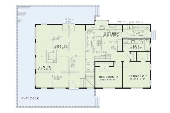 Floor Plan - Main Floor for Cabin House Plan #17-232 - 3 bed, 2 bath