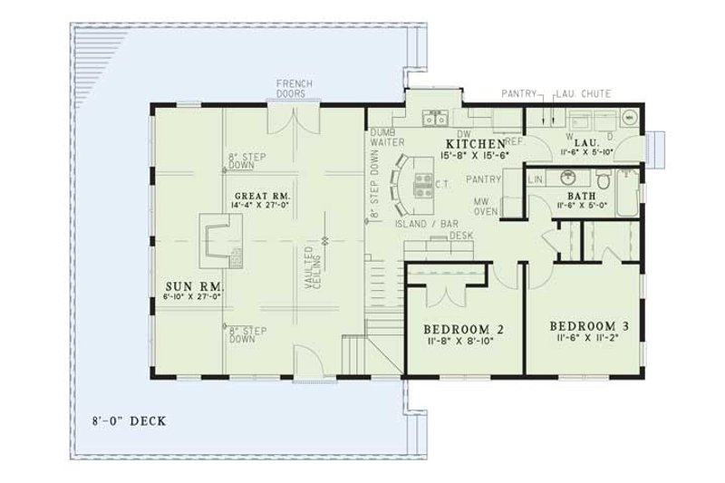 House Blueprint - Floor Plan - Main Floor for Cabin House Plan #17-232 - 3 bed, 2 bath