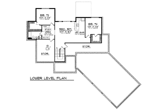 Floor Plan - Lower Floor for Traditional House Plan #70-805 - 4 bed, 3 bath