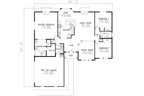 Floor Plan - Main Floor for Adobe / Southwestern House Plan #1-437 - 3 bed, 2 bath