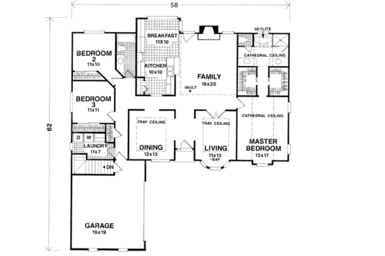 Floor Plan - Main Floor for Traditional House Plan #56-159 - 3 bed, 2 bath