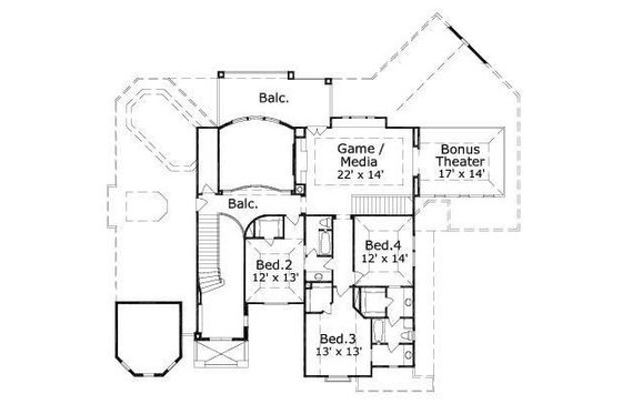 Floor Plan - Upper Floor for European House Plan #411-607 - 5 bed, 4.5 bath