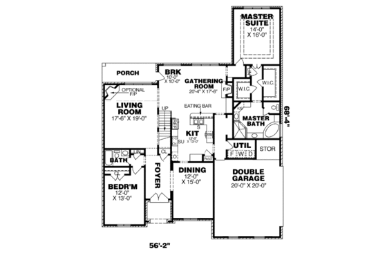 Floor Plan - Main Floor for European House Plan #34-223 - 4 bed, 3 bath