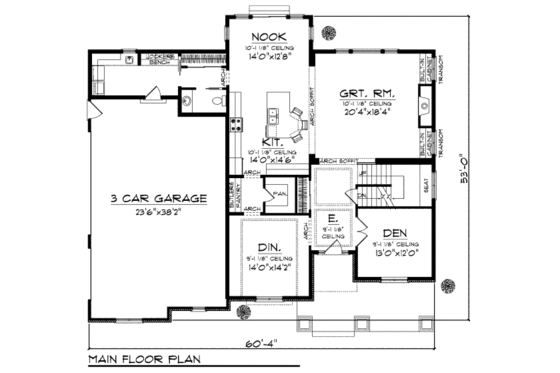 Floor Plan - Main Floor for Craftsman House Plan #70-1000 - 4 bed, 3.5 bath