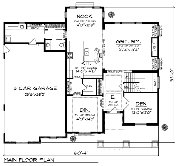 House Blueprint - Craftsman Floor Plan - Main Floor Plan #70-1000