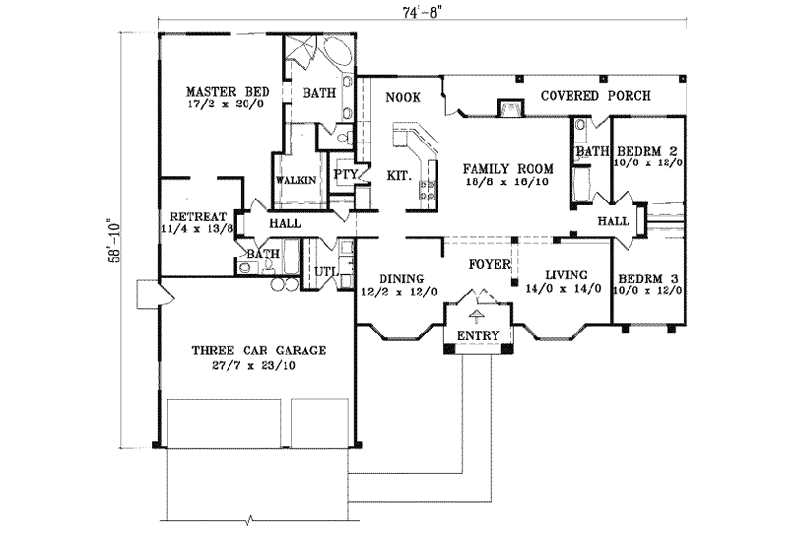 Dream House Plan - Floor Plan - Main Floor for Ranch House Plan #1-1461 - 3 bed, 3 bath