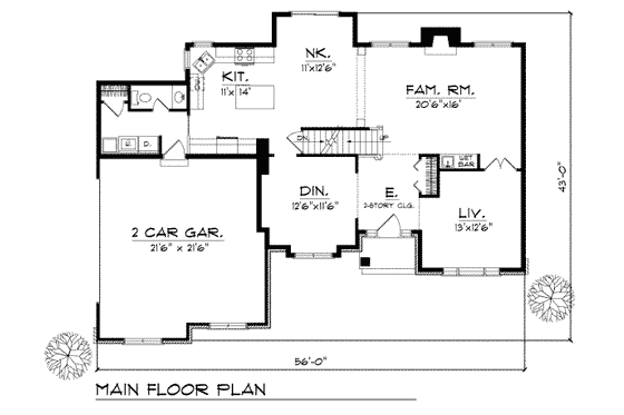 Floor Plan - Main Floor for Traditional House Plan #70-392 - 4 bed, 2.5 bath