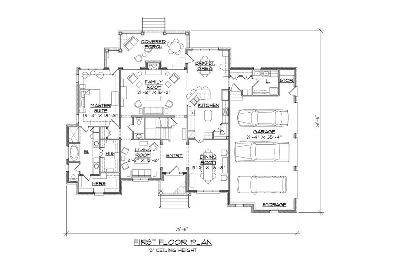 Architectural House Design - Floor Plan - Main Floor for European House Plan #1054-89 - 4 bed, 3.5 bath