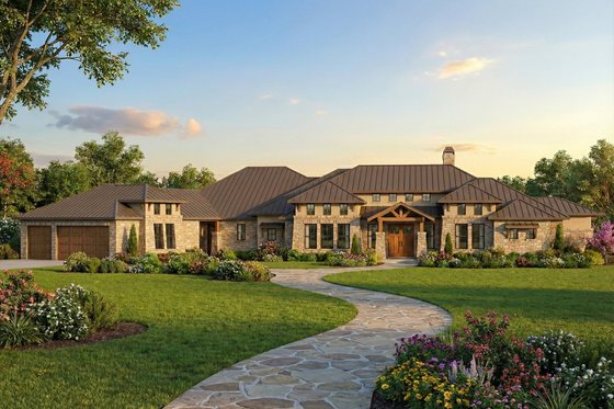 Exterior - Front Elevation 3 for Prairie House Plan #80-211 - 4 bed, 4 bath