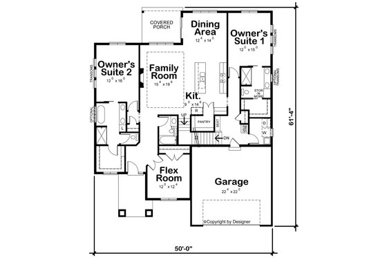 Floor Plan - Main Floor for Contemporary House Plan #20-2428 - 2 bed, 2.5 bath