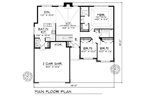 Floor Plan - Main Floor for Traditional House Plan #70-119 - 3 bed, 2 bath