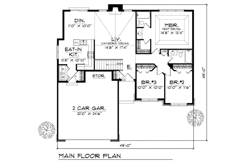 House Plan Design - Floor Plan - Main Floor for Traditional House Plan #70-119 - 3 bed, 2 bath