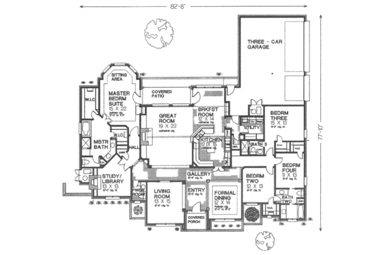Floor Plan - Main Floor for European House Plan #310-335 - 4 bed, 3.5 bath