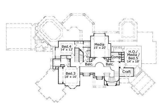 Floor Plan - Upper Floor for European House Plan #411-292 - 4 bed, 4.5 bath